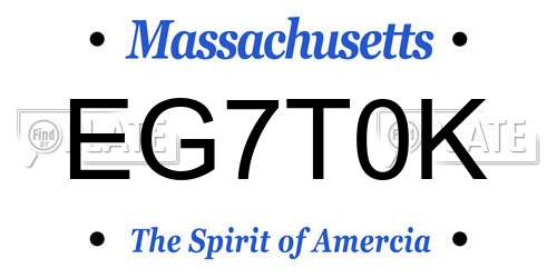 EG7T0K Massachusetts License Plate