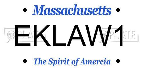 EKLAW1 Massachusetts License Plate