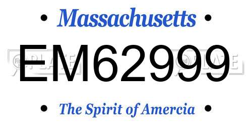 EM62999 Massachusetts License Plate