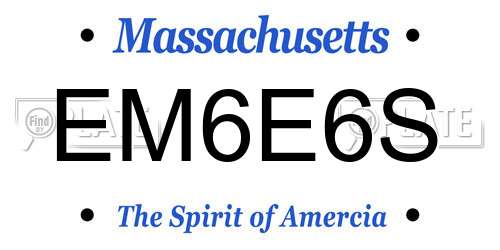 EM6E6S Massachusetts License Plate