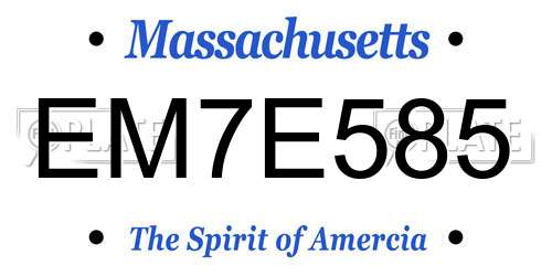 EM7E585 Massachusetts License Plate