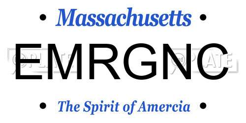 EMRGNC Massachusetts License Plate