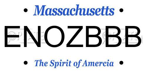 ENOZBBB Massachusetts License Plate
