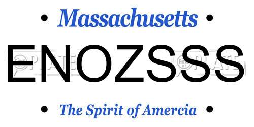 ENOZSSS Massachusetts License Plate