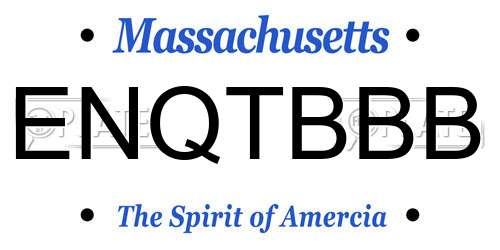 ENQTBBB Massachusetts License Plate