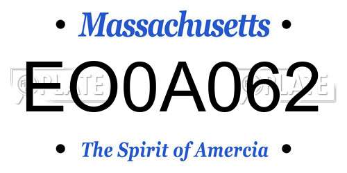 EO0A062 Massachusetts License Plate