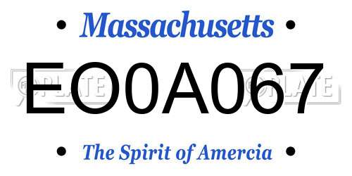 EO0A067 Massachusetts License Plate