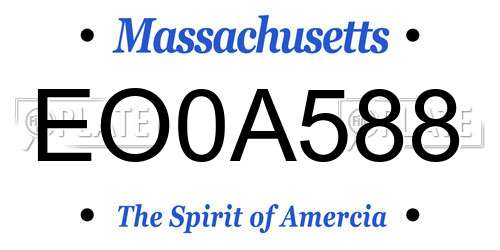 EO0A588 Massachusetts License Plate