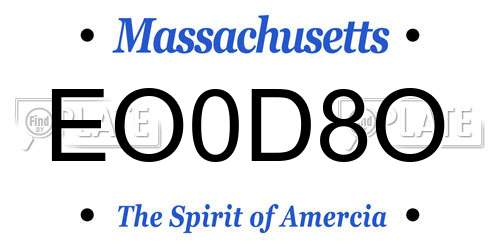 EO0D8O Massachusetts License Plate