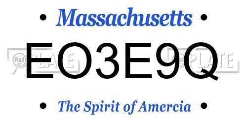 EO3E9Q Massachusetts License Plate