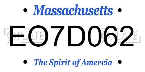 EO7D062 Massachusetts License Plate