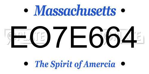 EO7E664 Massachusetts License Plate