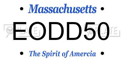EODD50 Massachusetts License Plate