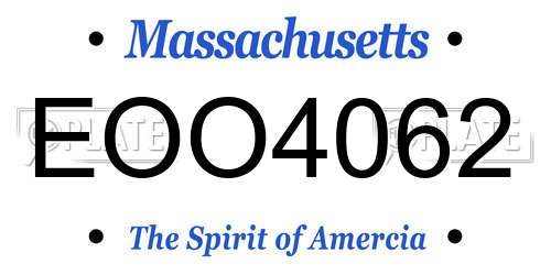 EOO4062 Massachusetts License Plate
