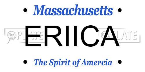 ERIICA Massachusetts License Plate