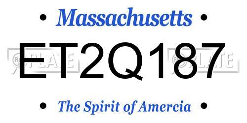 ET2Q187 Massachusetts License Plate