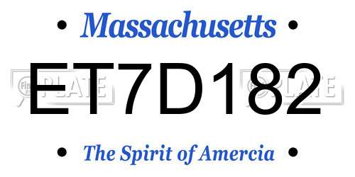 ET7D182 Massachusetts License Plate