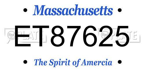 ET87625 Massachusetts License Plate