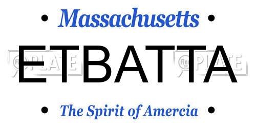 ETBATTA Massachusetts License Plate