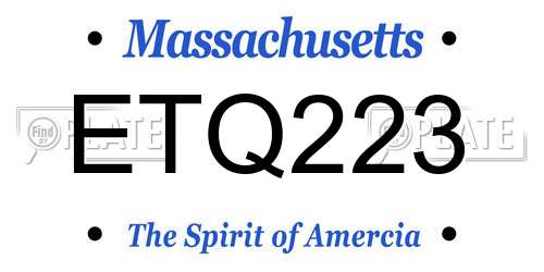 ETQ223 Massachusetts License Plate