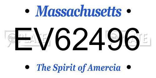 EV62496 Massachusetts License Plate