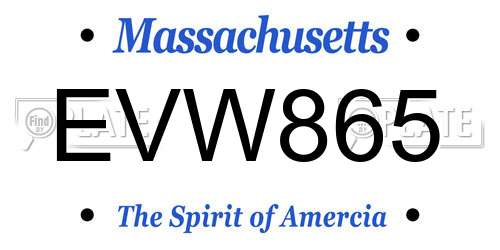 EVW865 Massachusetts License Plate