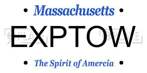 EXPTOW Massachusetts License Plate