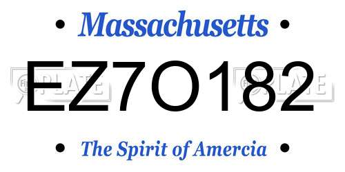 EZ7O182 Massachusetts License Plate
