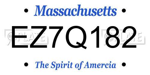 EZ7Q182 Massachusetts License Plate