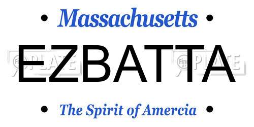 EZBATTA Massachusetts License Plate
