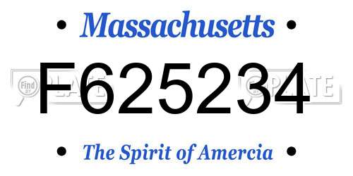 F625234 Massachusetts License Plate