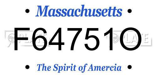 F64751O Massachusetts License Plate