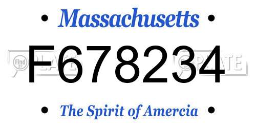 F678234 Massachusetts License Plate