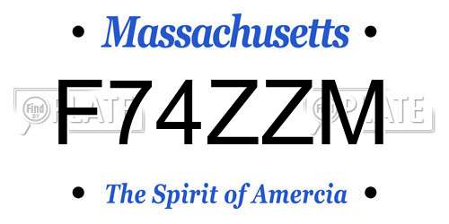 F74ZZM Massachusetts License Plate