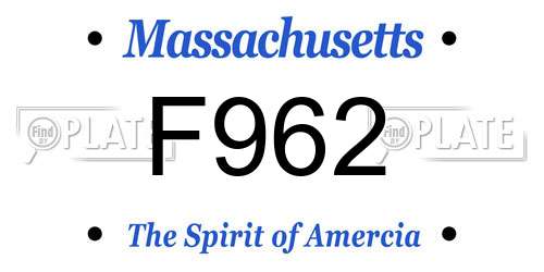 F962 Massachusetts License Plate