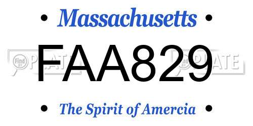 FAA829 Massachusetts License Plate