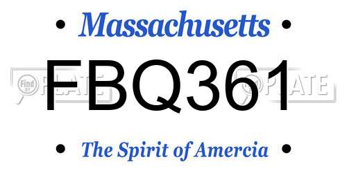FBQ361 Massachusetts License Plate
