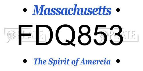 FDQ853 Massachusetts License Plate