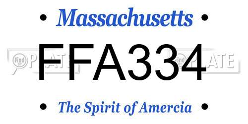 FFA334 Massachusetts License Plate
