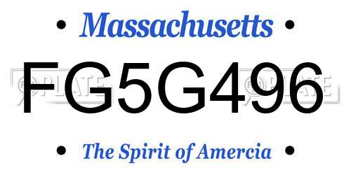 FG5G496 Massachusetts License Plate