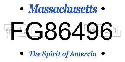 FG86496 Massachusetts License Plate