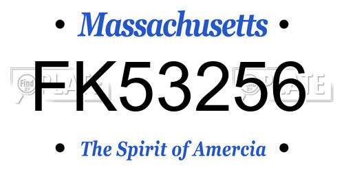 FK53256 Massachusetts License Plate