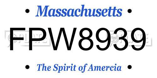 FPW8939 Massachusetts License Plate