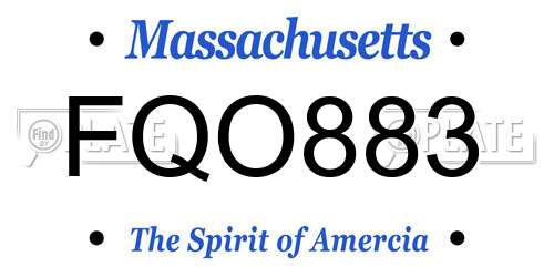 FQO883 Massachusetts License Plate