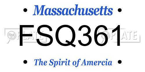FSQ361 Massachusetts License Plate
