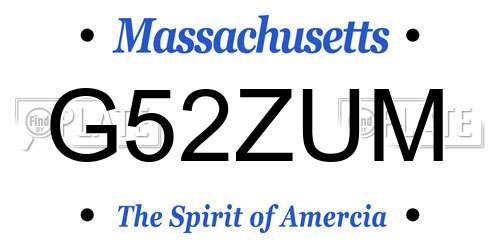 G52ZUM Massachusetts License Plate