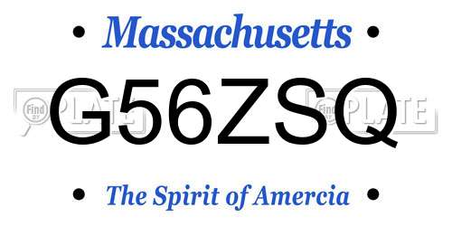 G56ZSQ Massachusetts License Plate
