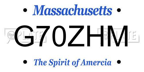 G70ZHM Massachusetts License Plate