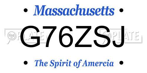 G76ZSJ Massachusetts License Plate