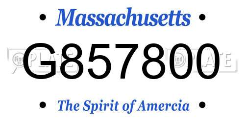 G857800 Massachusetts License Plate
